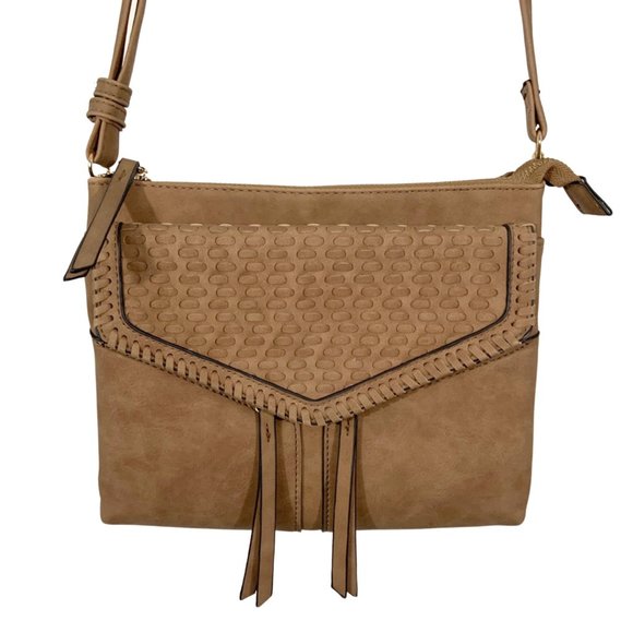 Handbags - Crossbody Foux Leather Woven Detail w/ Tassels Purse